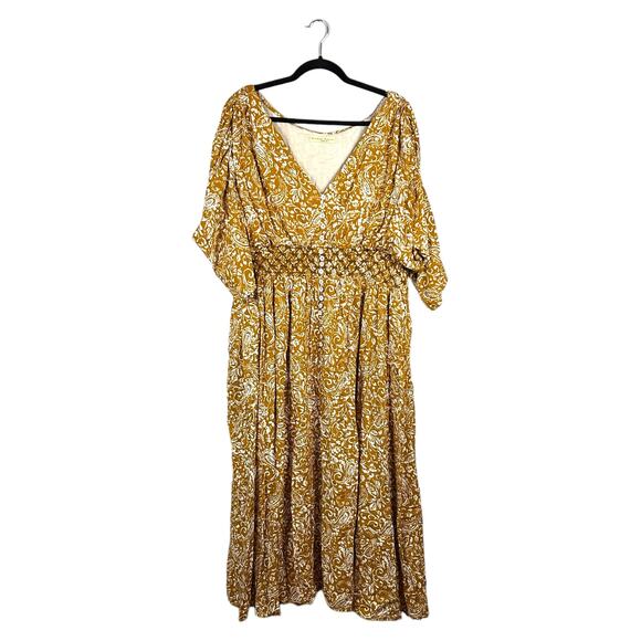 eShakti Wayward Fancies Sz 2X Floral V Neck Smocked Midi Dress Cottagecore Boho - Picture 1 of 14